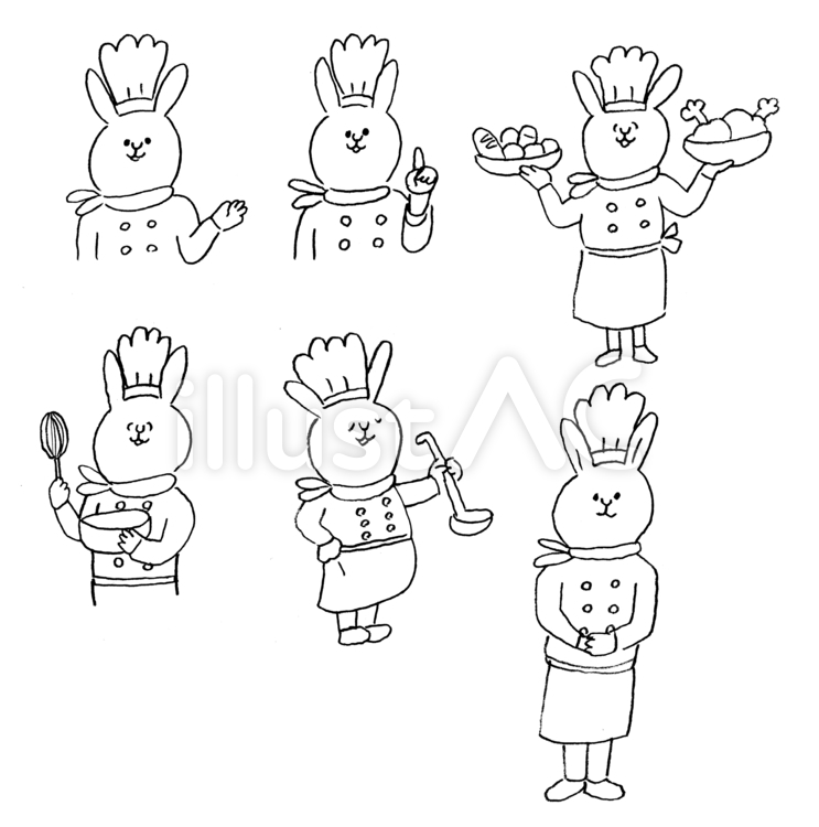 うさぎのコック　線画 うさぎ,コック,料理人のイラスト素材