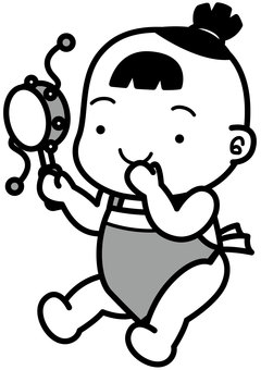 腹掛け-2c 腹掛け-2c 赤ちゃん,腹掛け,時代劇,江戸時代,でんでん太鼓,笑顔,かわいい,シンプル,モノクロ,グレーのイラスト素材