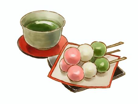 Illustration, japanese confectionery, dumpling, hand drawn, 