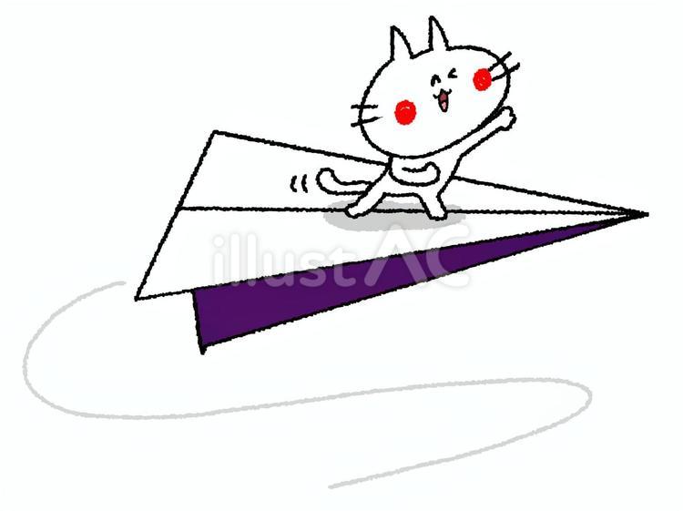 紙飛行機で移動する猫 猫,紙飛行機,折紙のイラスト素材