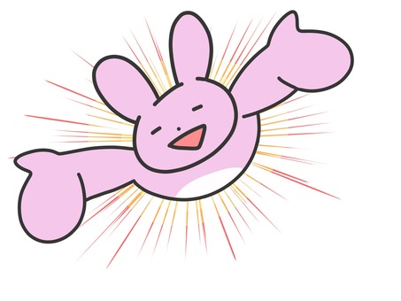 Rabbit raising both hands, rabbit, pink, a smile, JPG and PNG