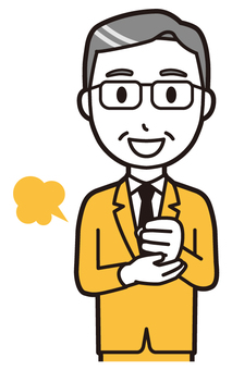  中年スーツ眼鏡(黄)-083-バスト 納得,サラリーマン,会社員,中年,ビジネスマン,オフィス,ビジネス,営業マン,先生,講師のイラスト素材