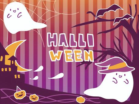 ハロウィン　ポストカード ハロウィン,お化け,ゴースト,死霊,城,お城,カボチャ,南瓜,ジャックオランタン,蝙蝠のイラスト素材