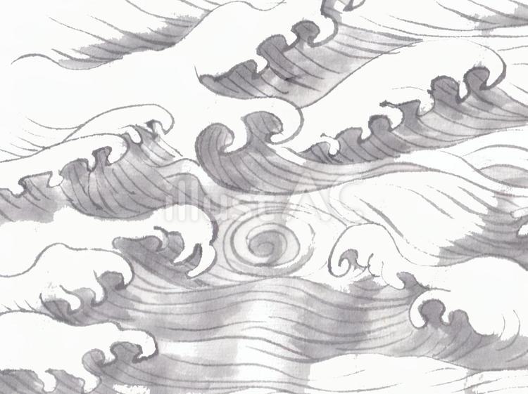 水墨の海原２ 波,波しぶき,海のイラスト素材