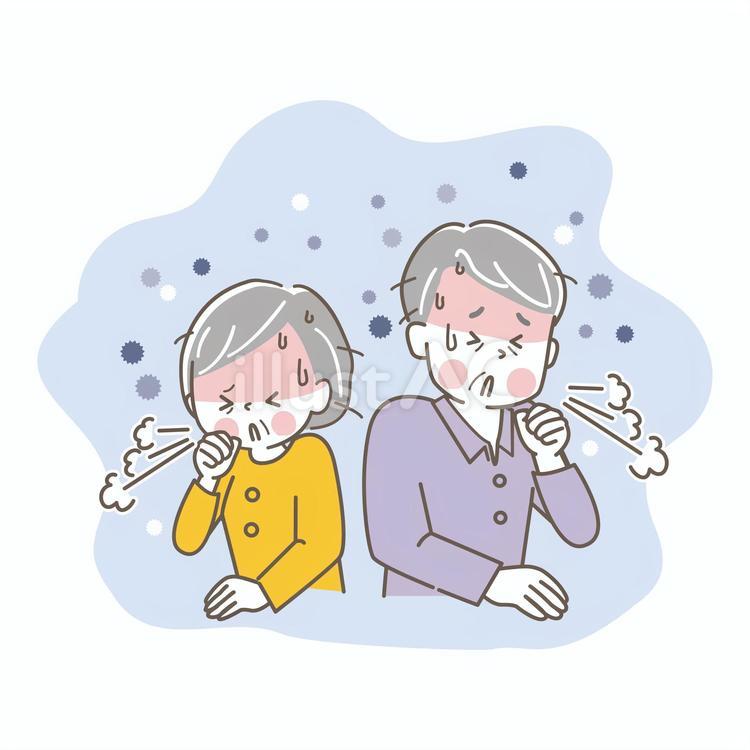熱が出て咳をするシニア夫婦 咳,シニア,夫婦のイラスト素材