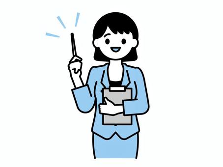 講師・教師のイラスト06 人物,女性,スーツ,ジャケット,ネクタイ,バインダー,書類,メガネ,講師,塾講師のイラスト素材