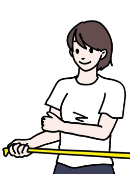 ゴムチューブを使った運動 腱板,リハビリ,ゴムバンド,エクササイズバンド,トレーニングチューブ,右腕,引っ張る,引く,肩,体操のイラスト素材