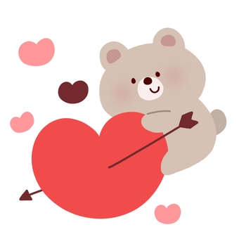 くまと矢が刺さったハート くま,バレンタイン,ハート,弓矢,動物,好き,ズキュン,絵本,可愛い,ゆるいのイラスト素材