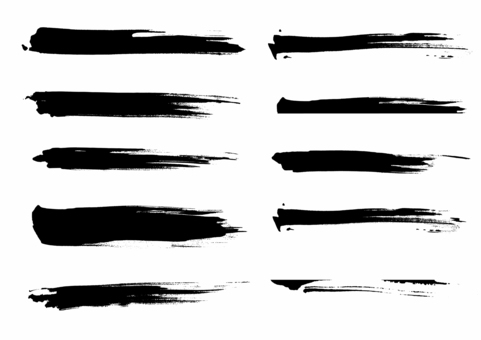 筆タッチのいろいろな線の素材  筆タッチ,筆線,かすれ,黒,流れ,年賀状素材,手描き,勢い,和風,和デザインのイラスト素材