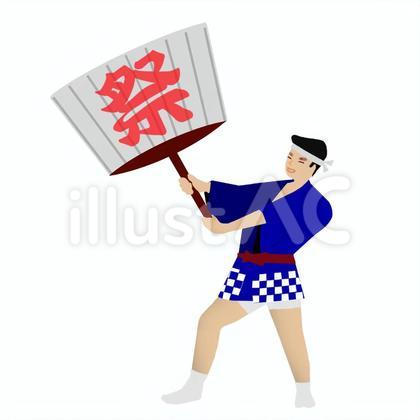 法被男と祭りうちわ