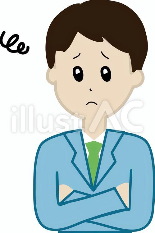 困った顔の若いスーツの男性のイラスト 困る,悩む,若いのイラスト素材