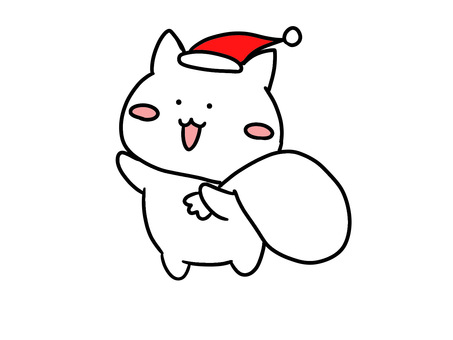 クリスマスプレゼント袋を持つねこのサンタ