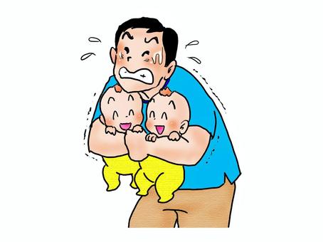 dad holding twin babies, , JPG and PNG