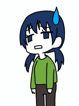 ドン引きする女の子 デフォルメ,シンプル,ドン引き,汗,呆れ,女の子,透過のイラスト素材