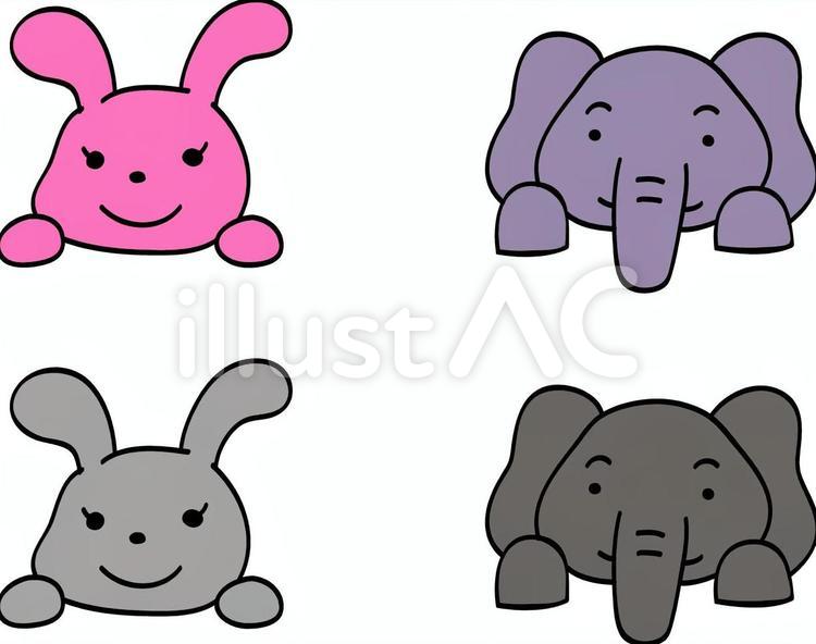 ひょっこり動物 ウサギ・ゾウ 動物,ウサギ,ゾウのイラスト素材