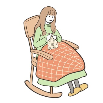 編み物をする女性（カラー） 編み物,手芸,趣味,手作り,毛糸,ニット,セーター,手編み,女性,女のイラスト素材
