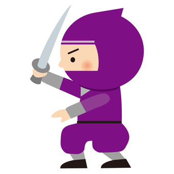 横向きで刀を構える忍者 忍者,人物,全身,歴史,忍び,忍術,日本,戦国,着物,かわいいのイラスト素材