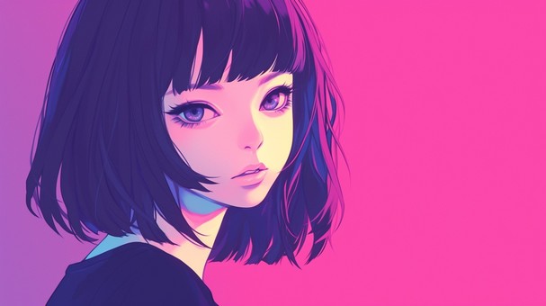 女性のポートレート(紫)