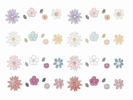 いろんな花　ライン　カラー 花,植物,葉っぱ,ライン,挿絵,絵本,ほっこり,ほのぼの,可愛い,素材のイラスト素材