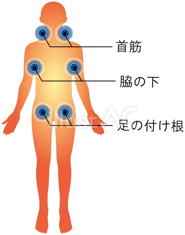 熱中症対策　冷やすポイント３文字あり 熱中症,応急処置,緊急処置のイラスト素材