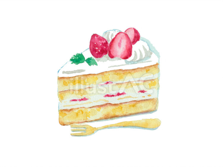 いちごのショートケーキ　水彩イラスト いちご,スイーツ,ケーキのイラスト素材