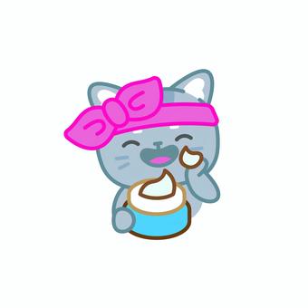 イラスト059 猫,かわいい,スキンケア,美容,フェイスクリーム,女の子,リラックス,ケア,イラスト,リボンのイラスト素材