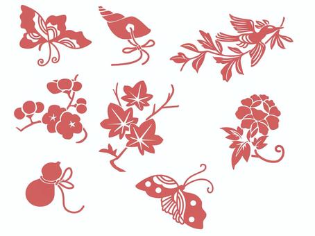 和柄はんこ図案 蝶,はんこ,図案,和柄,文様,花喰鳥,梅,楓,もみじ,法螺貝のイラスト素材