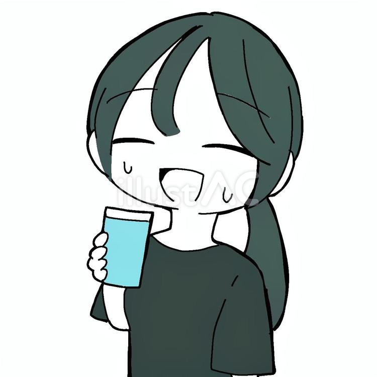 汗をかきながら水分補給をしている女性 ローポニー,ローポニーテール,ポニーテールのイラスト素材