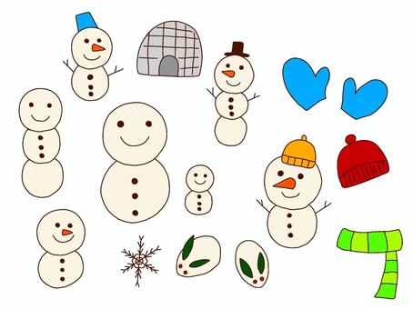 插图, 雪人, 可爱的, 冬季, 