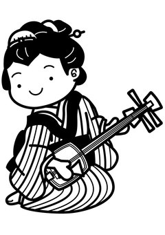 三味線の師匠-1c 三味線,お師匠さん,師匠,職業,仕事,芸者,楽器,和楽器,弦楽器,弾くのイラスト素材