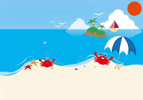 海 海 パラソル,カニ,海辺のイラスト素材
