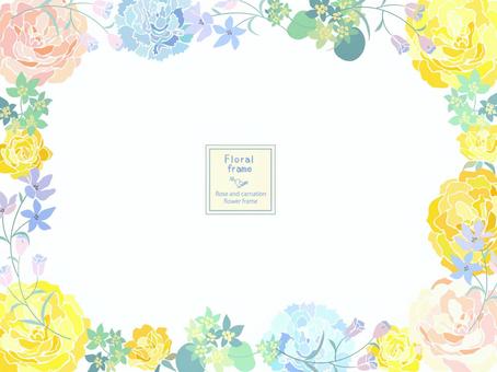 バラとカーネーションのフレーム 花,フレーム,バラ,カーネーション,ミニバラ,ブプレリューム,デルフィニューム,ベクター,白背景のイラスト素材