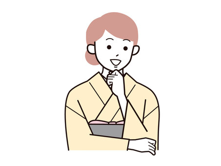顎に手を当て笑顔の着物女性A／カラー 顎,手,笑顔,女性,お母さん,着物,講師,20代,30代,40代のイラスト素材