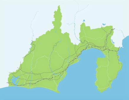 静岡県のシンプルなロードマップ  静岡,静岡県,伊豆,東海,浜松,道,道路,鉄道,緑,地図のイラスト素材