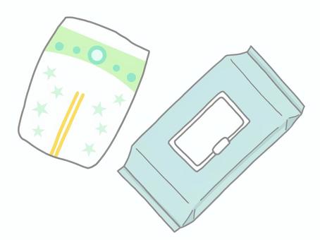 テープタイプのオムツとおしりふき おむつ,おしりふき,オムツ替え,テープ,育児用品,新生児,乳児,衛生用品のイラスト素材