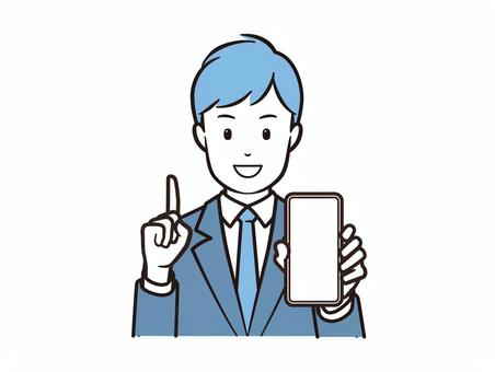スマホ見せてポイントを示すビジネスマン スマホ見せてポイントを示すビジネスマン スマホ,スマートフォン,ビジネス,ビジネスマン,サラリーマン,携帯電話,ポイント,指差し,人差し指,説明のイラスト素材