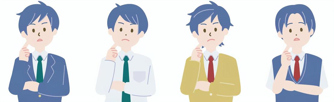 考える男子学生 中学生,高校生,制服,上半身,手書き,男子,ブレザー,yシャツ,ベスト,ネクタイのイラスト素材