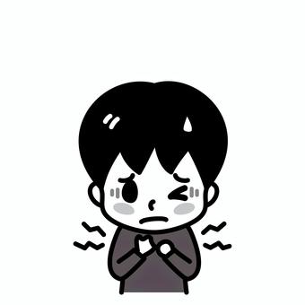 男の子　胸の痛み　白黒