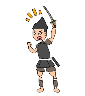 士気が高い鎌倉時代の雑兵 雑兵,侍,武士,鎧武者,兵士,戦士,日本,和風,歴史,日本史のイラスト素材