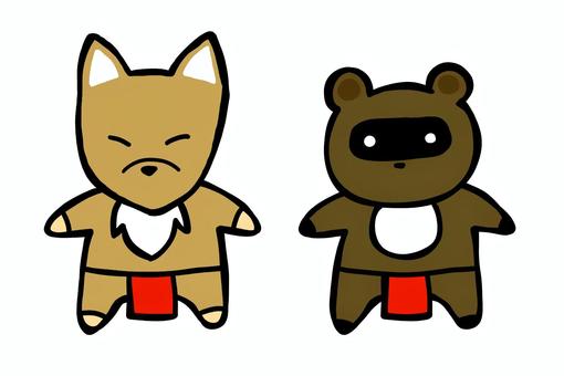 赤褌狐と狸 ふんどし,きつね,たぬき,昔話,妖怪,千葉県,相撲,おとぎ話のイラスト素材