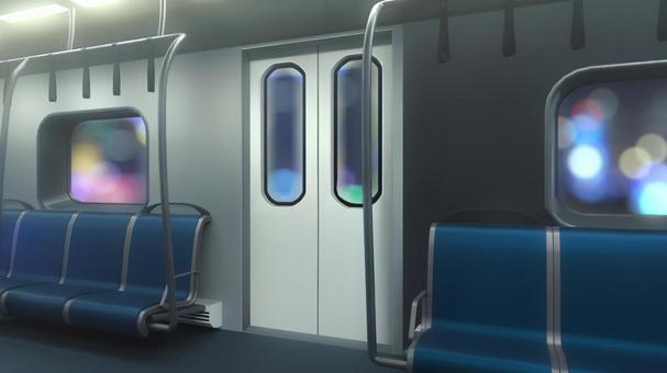 海外風の電車の煌く夜空を映す車窓 電車,電車内,背景,乗り物,座席,吊り革,公共機関,交通機関,通勤,通学のイラスト素材