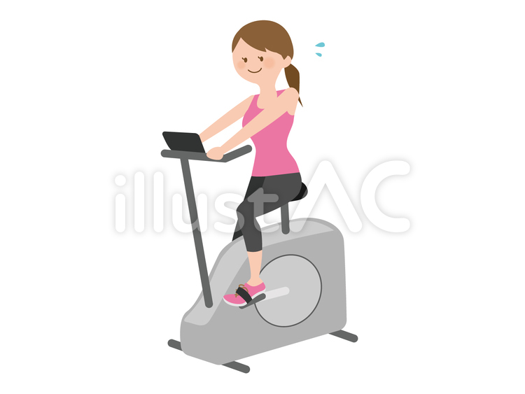 エアロバイクに乗る女性（笑顔） フィットネス,運動,ダイエットのイラスト素材