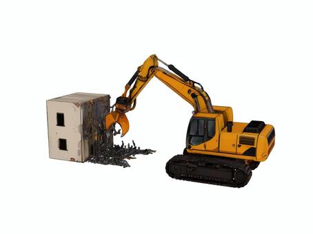 建設土木工事現場の掴み機のバックホウ 掴み機,油圧ショベル,バックホウ,建設業,土木,建築,工事,現場,建設のイラスト素材