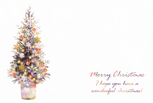 大人なクリスマスツリーの絵はがき クリスマス,クリスマスツリー,12月,冬,植物,もみ,木,イラスト,手描き,水彩のイラスト素材