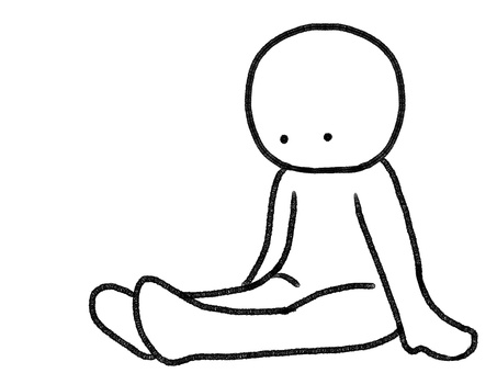 俯く棒人間線画 棒人間,俯く,長座,座る,人物,手描き,落書き,黒,シンプル,素材のイラスト素材