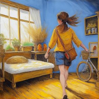 女性が自分の部屋に帰ってきた 女性が自分の部屋に帰ってきた 女性,女,自室のイラスト素材