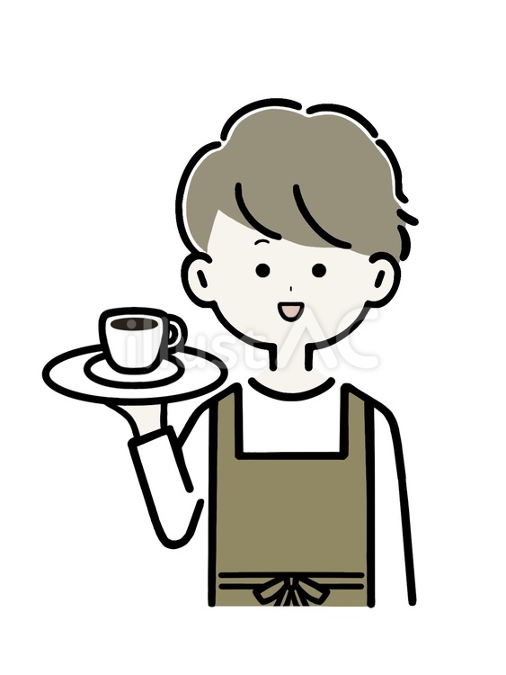 コーヒーを運ぶカフェ店員2 カフェ店員,カフェ,店員のイラスト素材