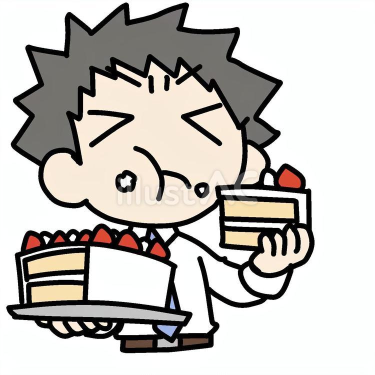 不満でケーキを爆食いする男性 男性,爆食い,不満のイラスト素材