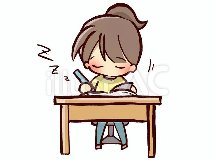 勉強-女の子-居眠り210318 女の子,勉強,居眠りのイラスト素材