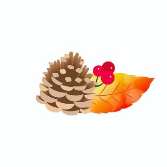 枯葉と松ぼっくり・木の実のイラスト_03 松ぼっくり,枯れ葉,秋,水彩風,紅葉,落ち葉,植物,枯葉,水彩,10月のイラスト素材